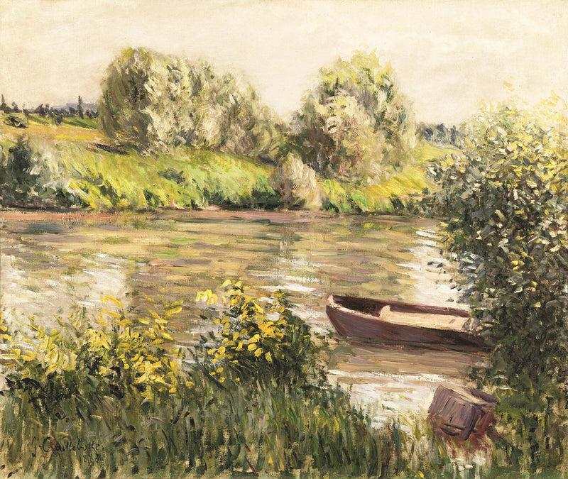 Łódź blisko brzegu, efekt jesieni - Gustave Caillebotte