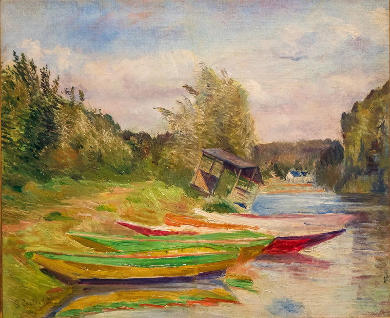 Łodzie i chata, brzeg Sekwany - Gustave Caillebotte