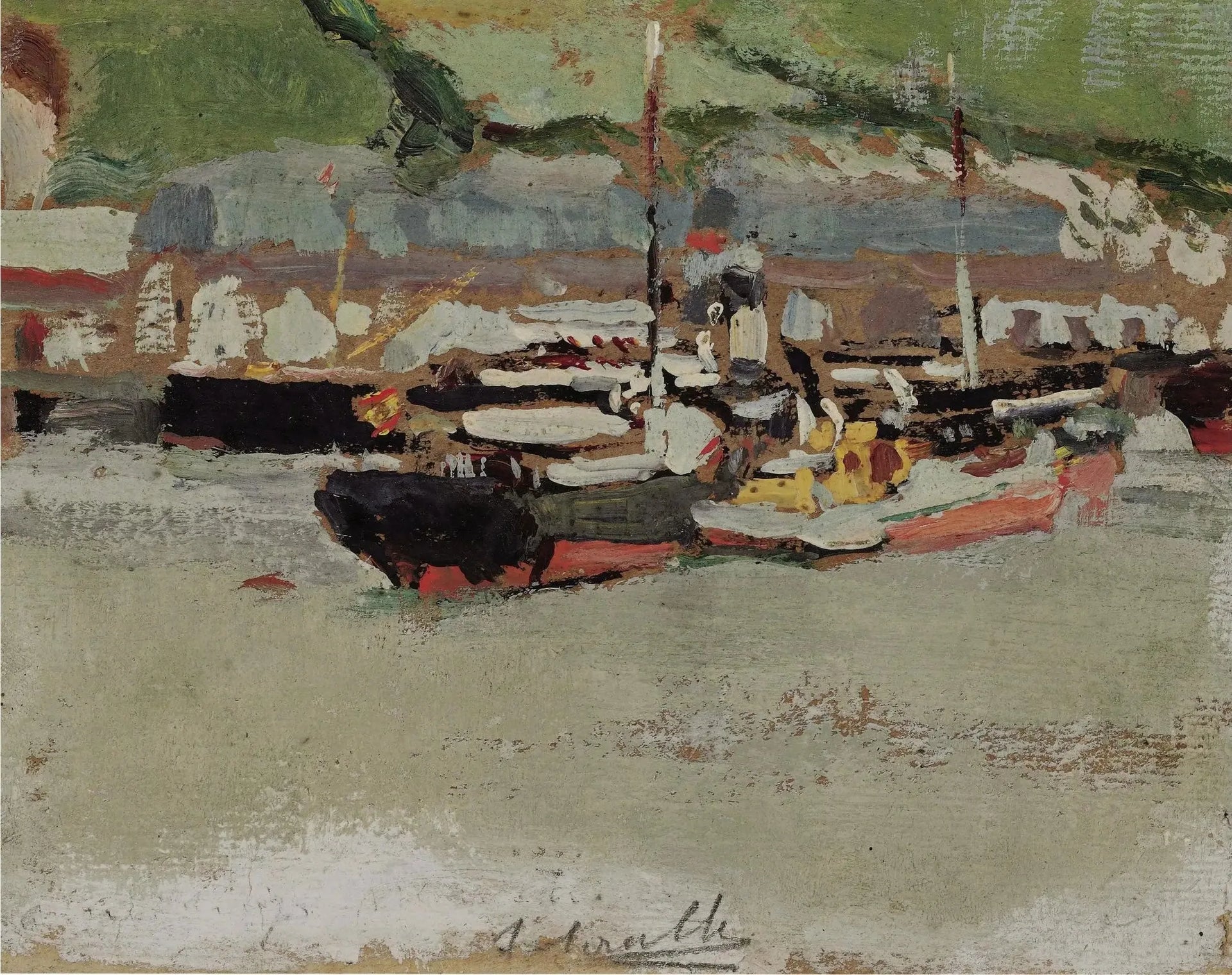 Bateaux dans un port - Joaquín Sorolla image 1 copie de tableau peinte à la main