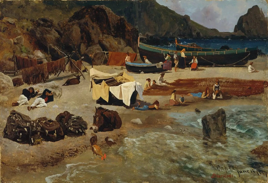 Łodzie rybackie w Capri - Albert Bierstadt