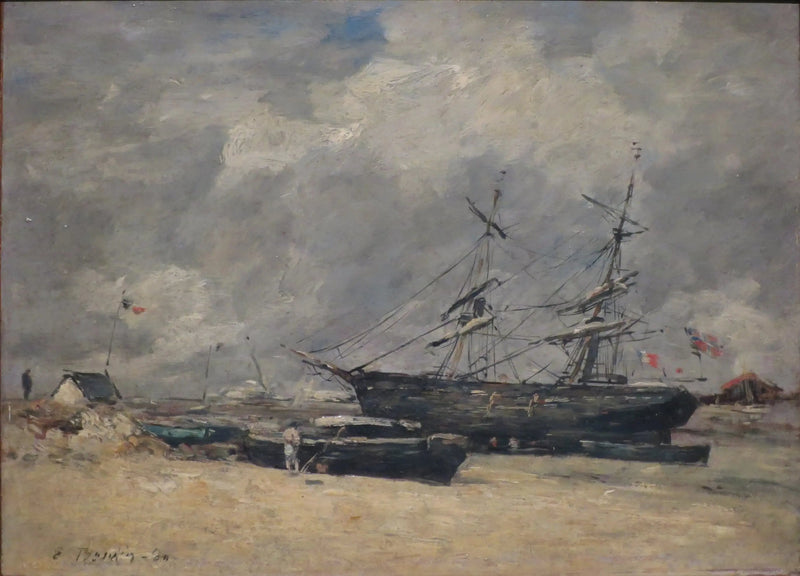 Łodzie rybackie na plaży. Trouville, odpływ - Eugène Boudin