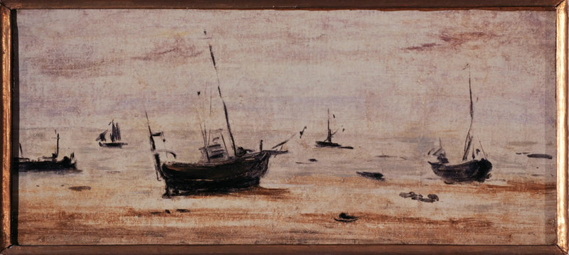 Statki osiadłe na niskiej wodzie - Eugène Boudin