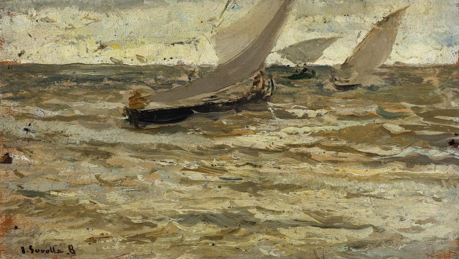 Statki opuszczające port, Asturie - Joaquín Sorolla