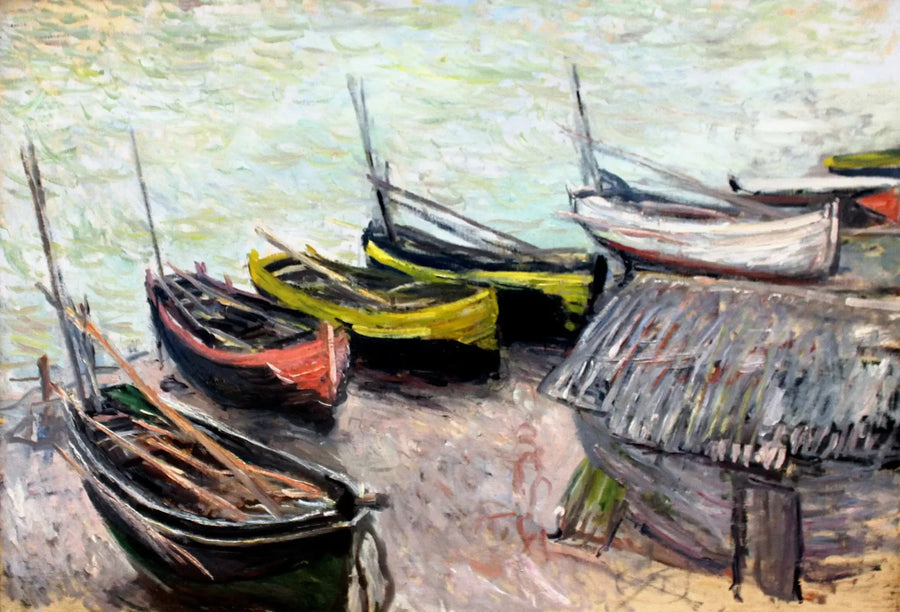 Łodzie na plaży w Étretat - Claude Monet