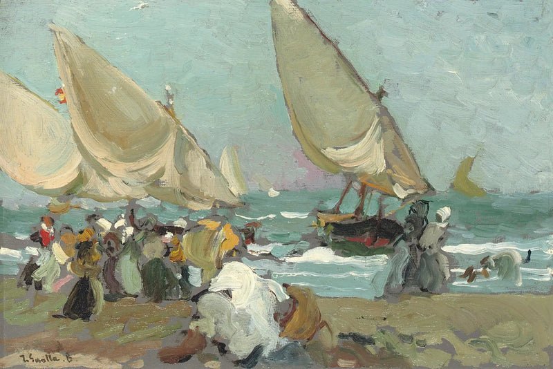 Statki na plaży w Walencji - Joaquín Sorolla