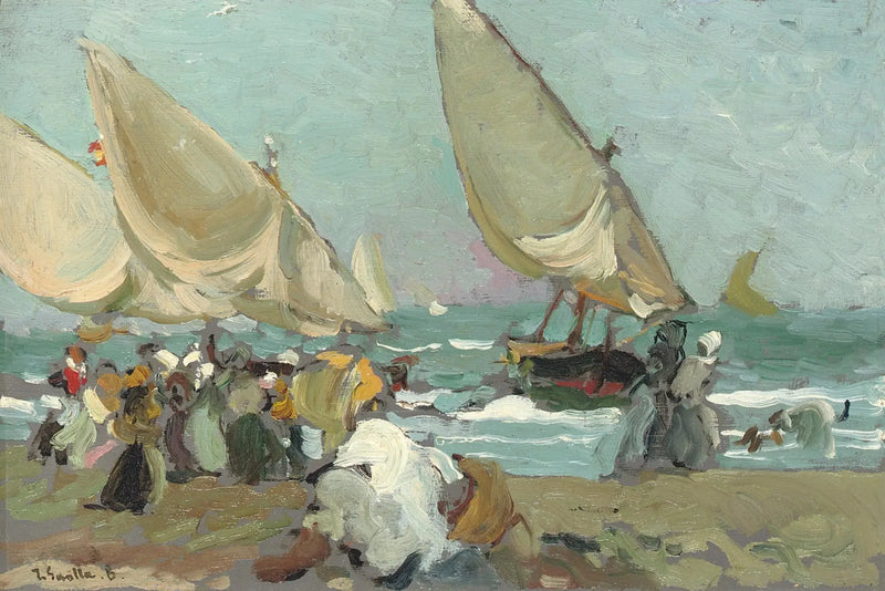 Statki na plaży w Walencji - Joaquín Sorolla