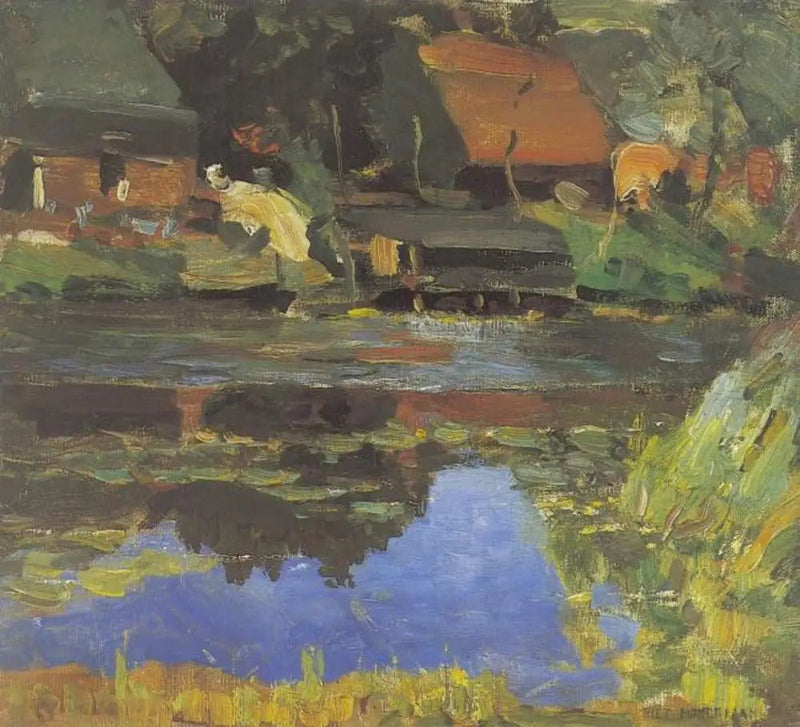 Budynki nad wodą z pralnią - Piet Mondrian