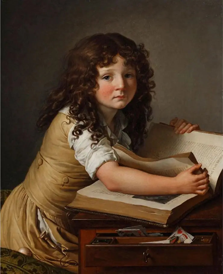 Benoît Agnès Trioson patrzący na postacie w książce - Anne-Louis Girodet