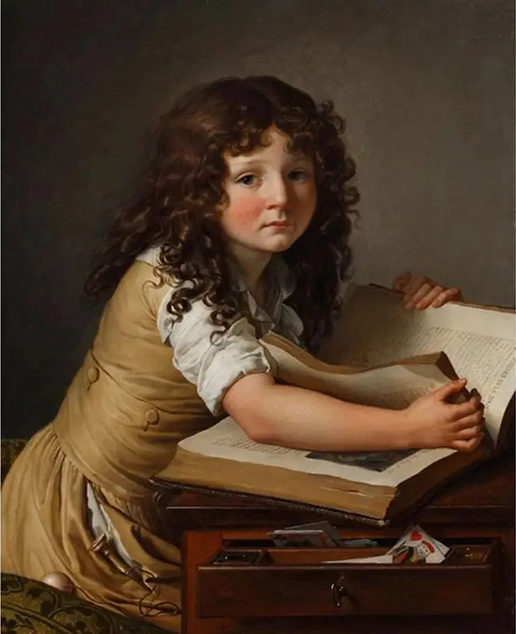 Benoît Agnès Trioson patrzący na postacie w książce - Anne-Louis Girodet