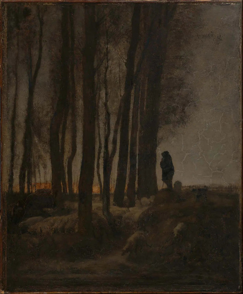 Berger i stado na skraju lasu, wieczorem - Jean-François Millet