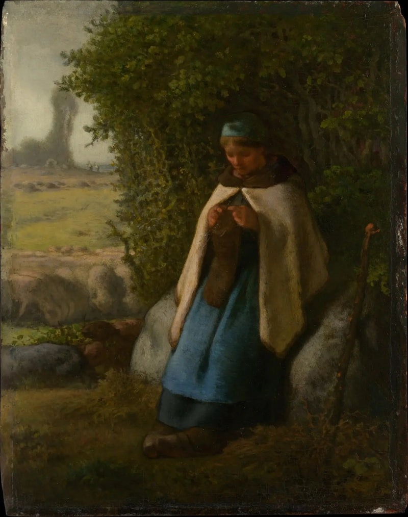 Siedząca bergiera na skale - Jean-François Millet