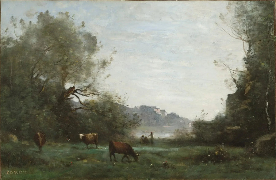Bydło na pastwisku w zalesionej dolinie - Jean-Baptiste Camille Corot