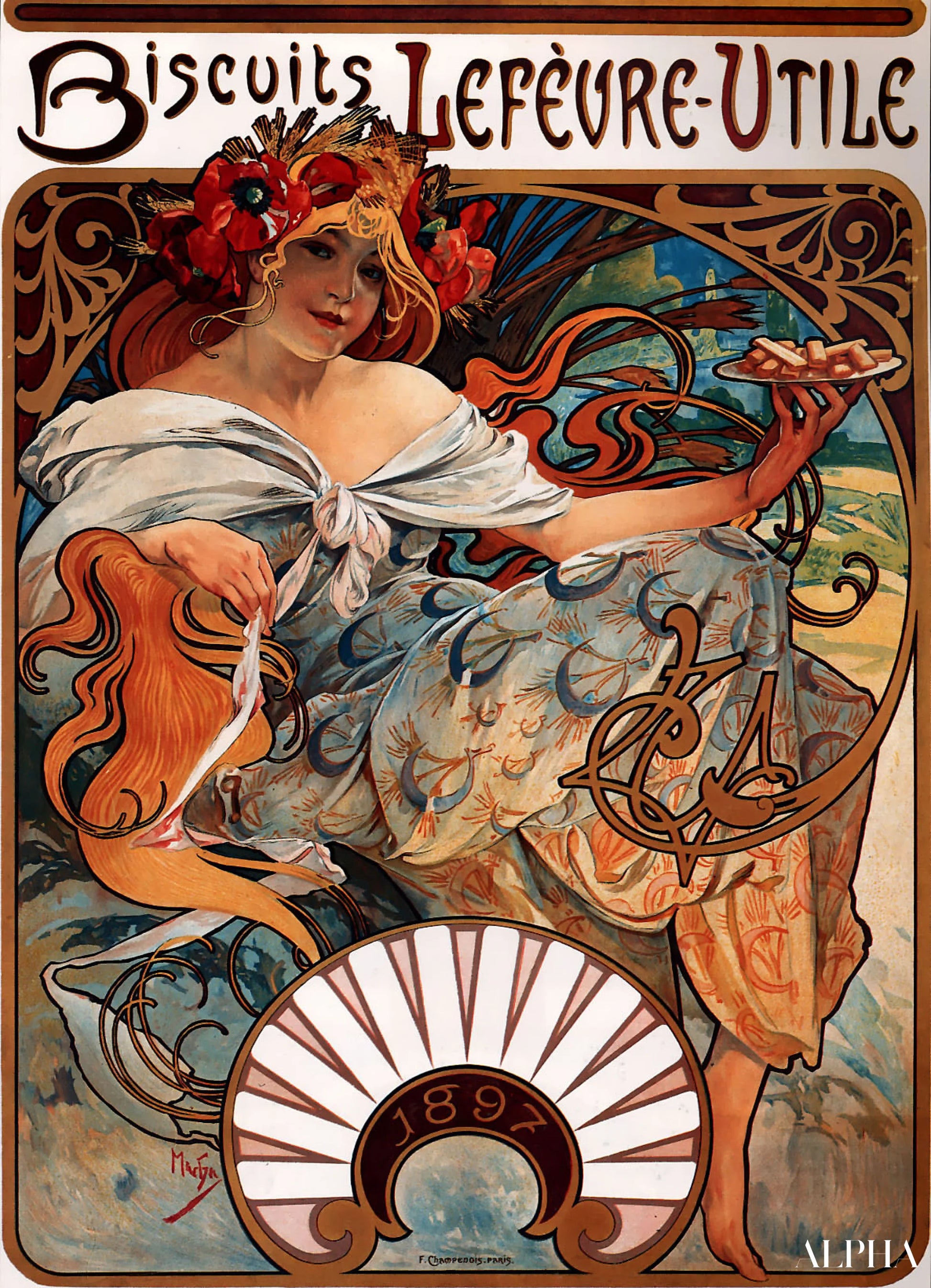 Biscuits Lefèvre-Utile - Mucha - Reproductions de tableaux et peintures haut de gamme