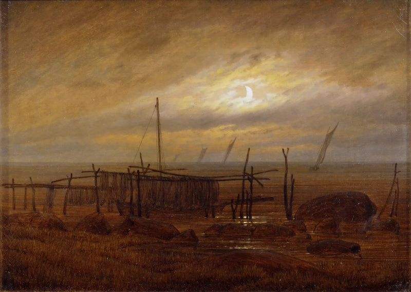 Brzeg morza przy świetle księżyca - Caspar David Friedrich