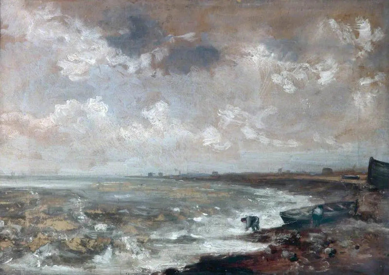 Wybrzeże z rybakami w pobliżu łodzi - John Constable