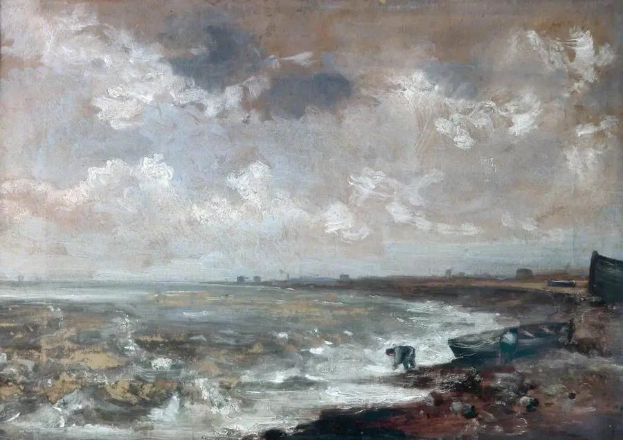 Wybrzeże z rybakami w pobliżu łodzi - John Constable