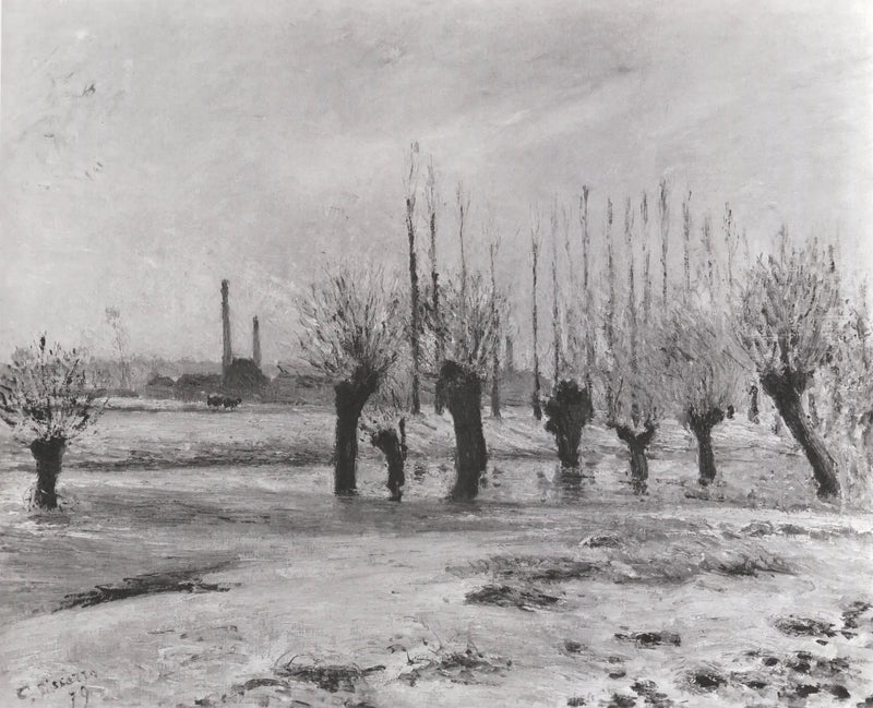Brzegi Oise w Pontoise, efekt śniegu - Camille Pissarro
