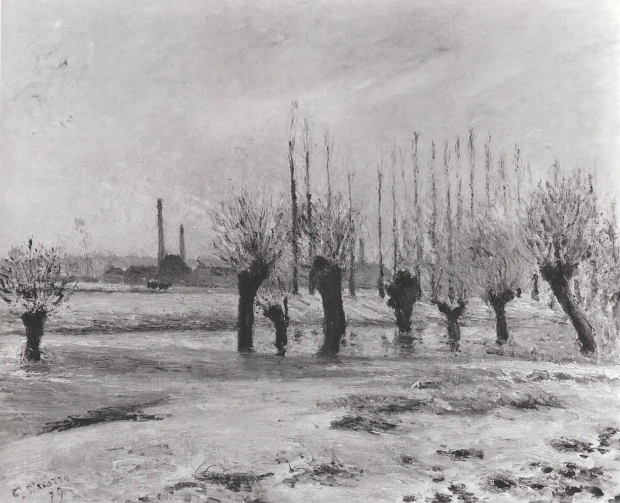 Brzegi Oise w Pontoise, efekt śniegu - Camille Pissarro