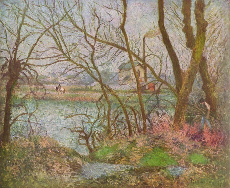 Brzegi Oise, w pobliżu Pontoise, szary czas - Camille Pissarro