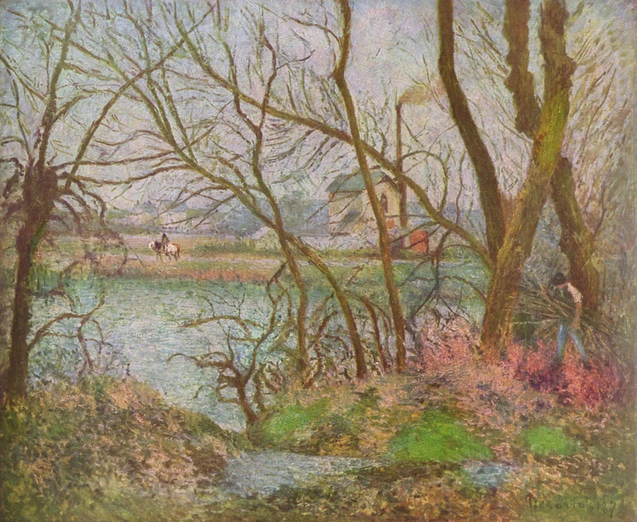 Brzegi Oise, w pobliżu Pontoise, szary czas - Camille Pissarro