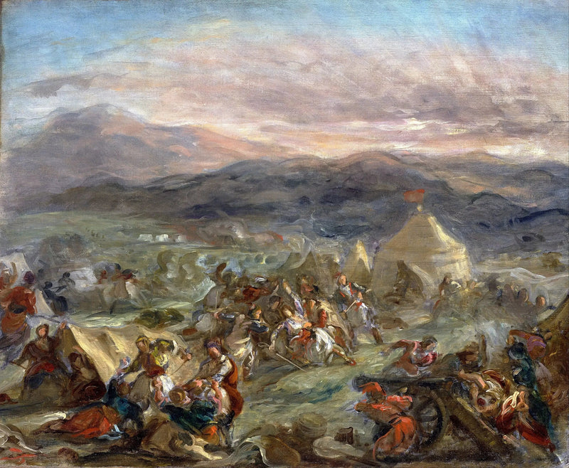 Botzaris zaskakuje oboz turecki i zostaje śmiertelnie ranny - Eugène Delacroix