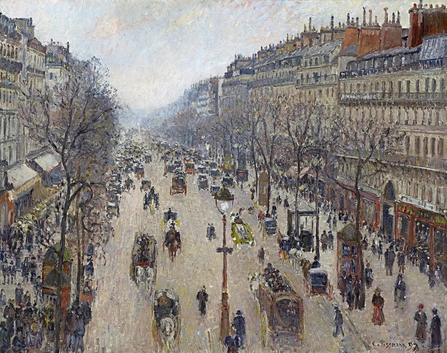 Bulwar Montmartre, poranek, szary czas - Camille Pissarro