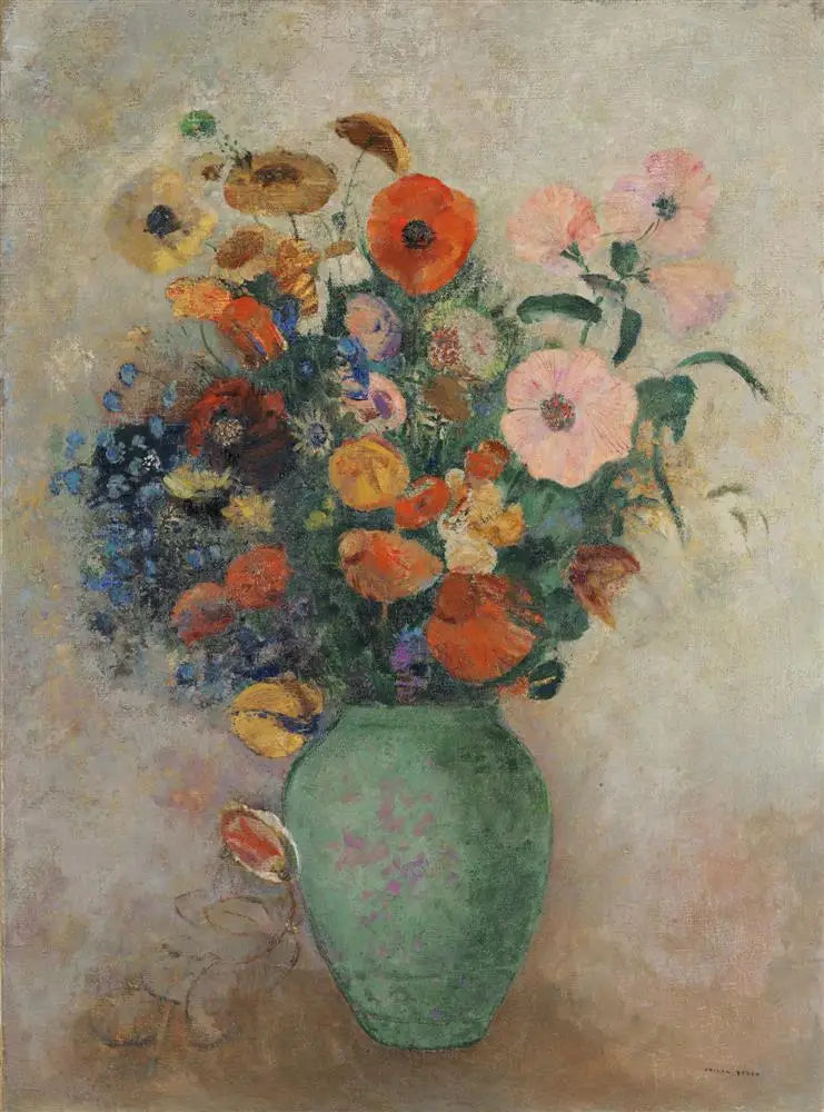 Bukiet kwiatów w zielonym wazonie - Odilon Redon