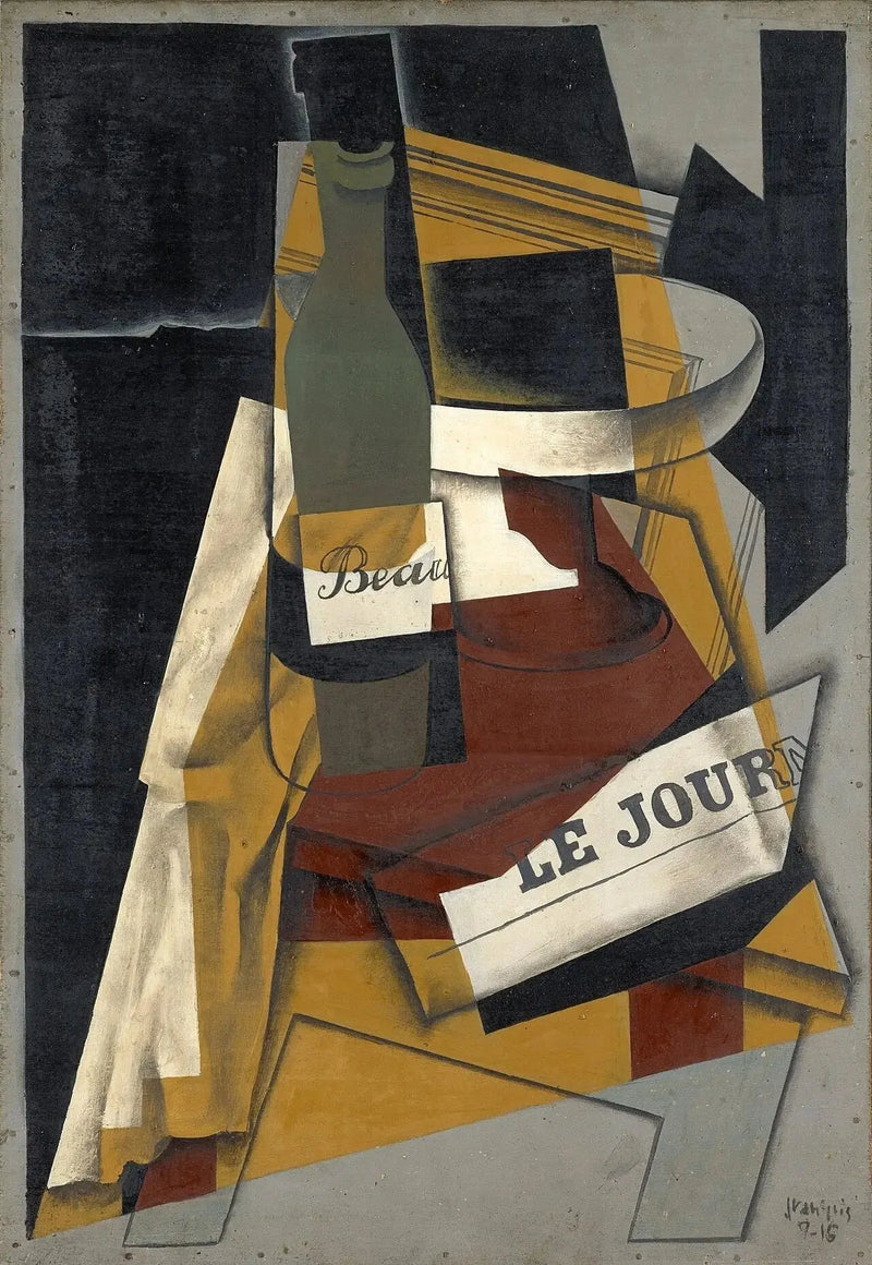 Butelka i patera (butelka, dziennik i patera) - Juan Gris