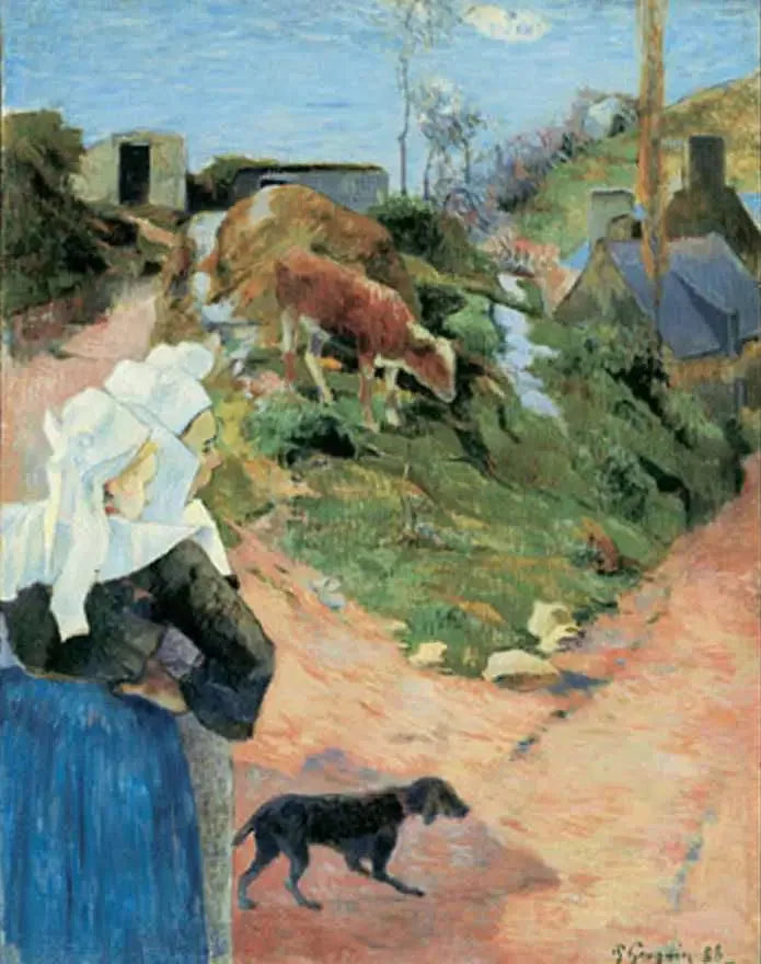 Bretończyki na zakręcie drogi, lub Bretończyki i cielę - Paul Gauguin