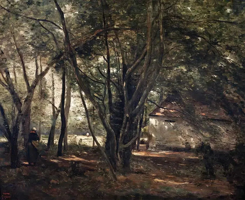 Brunoy, zielona aleja w pobliżu farmy - Jean-Baptiste Camille Corot
