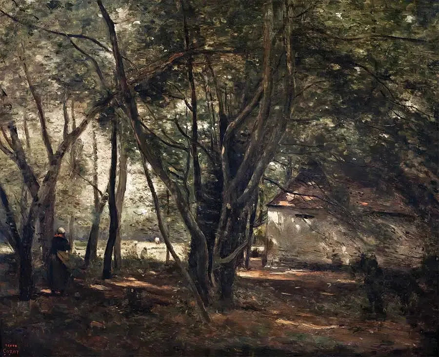 Brunoy, zielona aleja w pobliżu farmy - Jean-Baptiste Camille Corot
