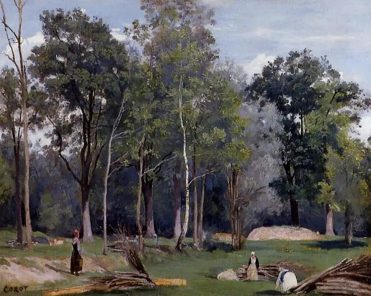 Szałasy na łące nad lasem. Ville d'Avray - Jean-Baptiste Camille Corot