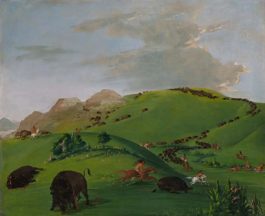 Buffalo Chase, ujście rzeki Yellowstone - George Catlin