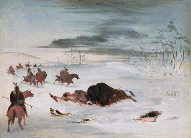 Umierający byk w śnieżnej zasypce - George Catlin