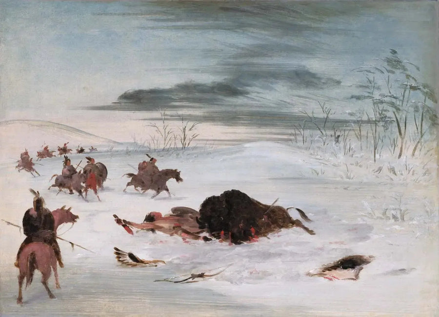 Umierający byk w śnieżnej zasypce - George Catlin