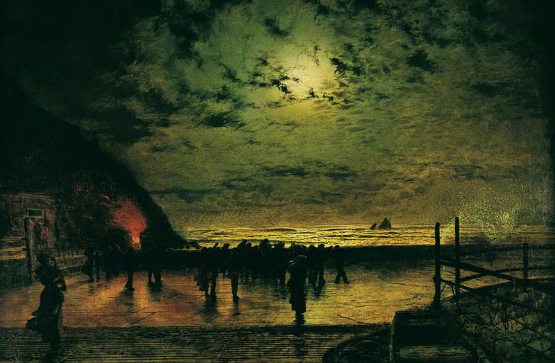 „Palenie się”, statek rybacki w Scarborough - John Atkinson Grimshaw