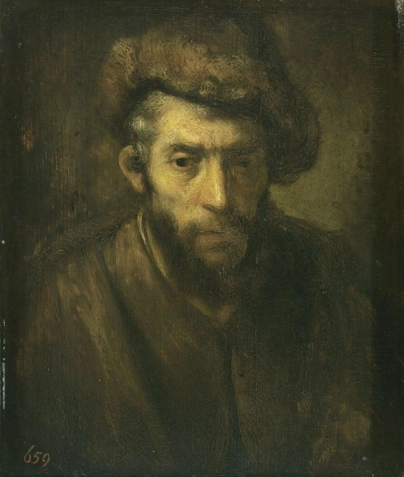 Popiersie mężczyzny w futrzanym kapeluszu - Rembrandt