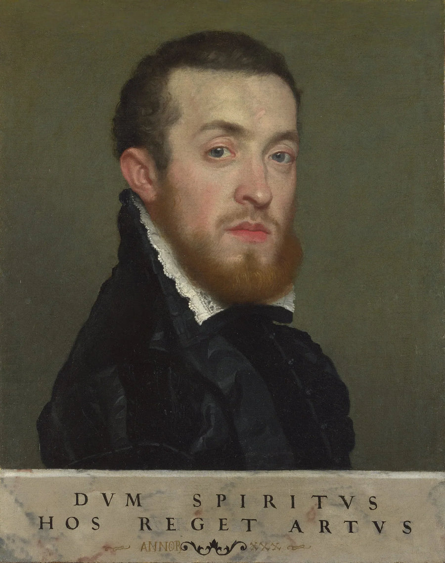 Głowa młodego mężczyzny z napisem - Giovanni Battista Moroni