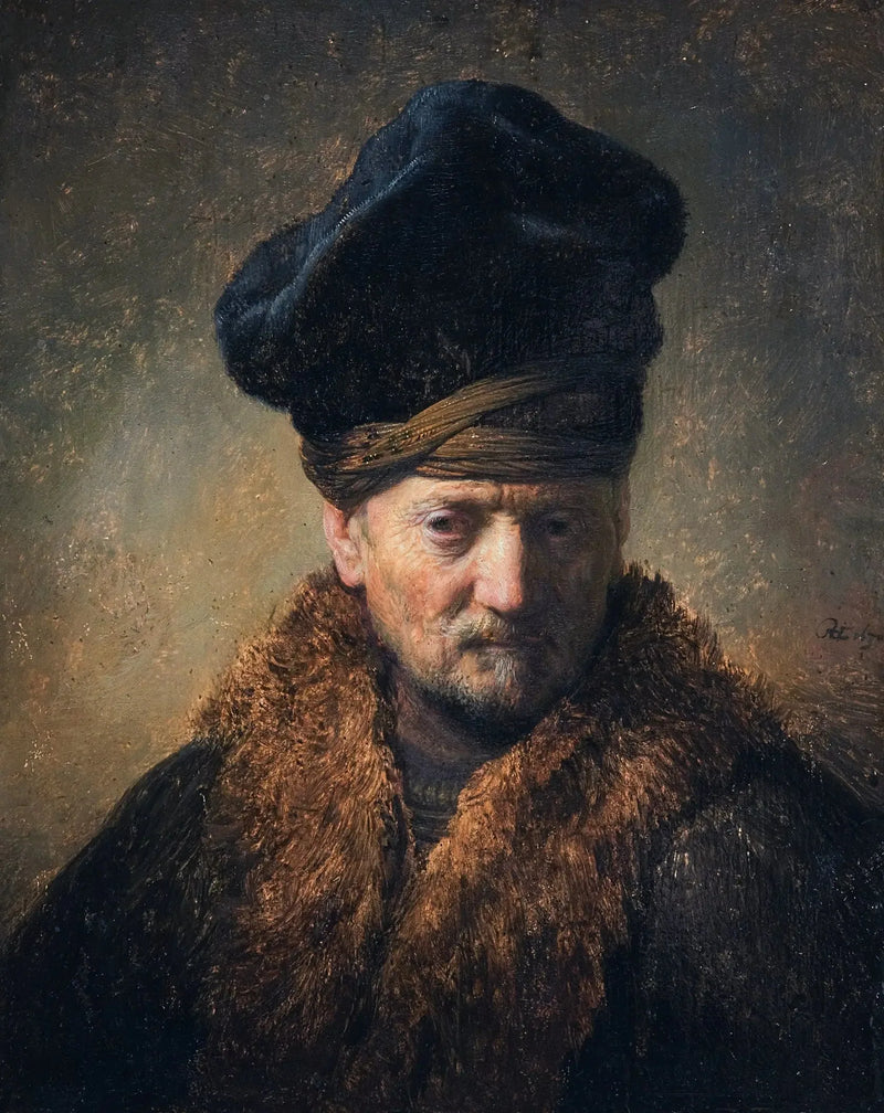 Popiersie starego mężczyzny w futrzanym kapeluszu - Rembrandt