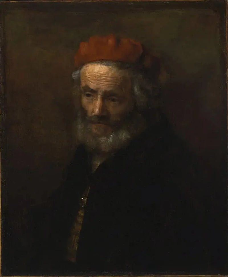 Popiersie starego mężczyzny w czerwonej czapce - Rembrandt