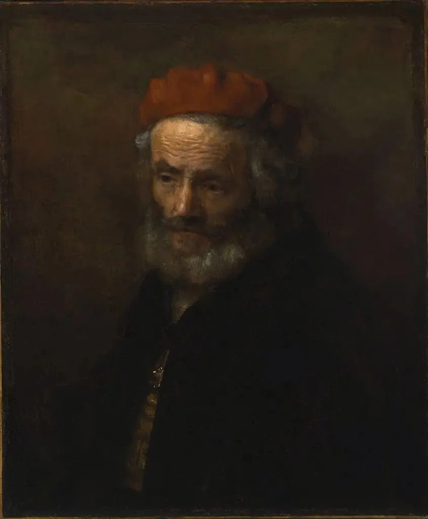 Popiersie starego mężczyzny w czerwonej czapce - Rembrandt