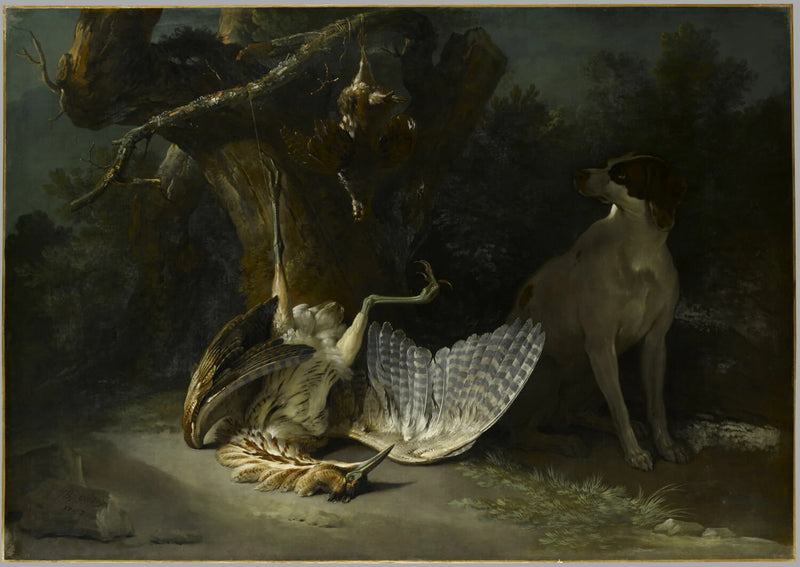 Butor et perdrix gardés par un chien blanc - Jean-Baptiste Oudry