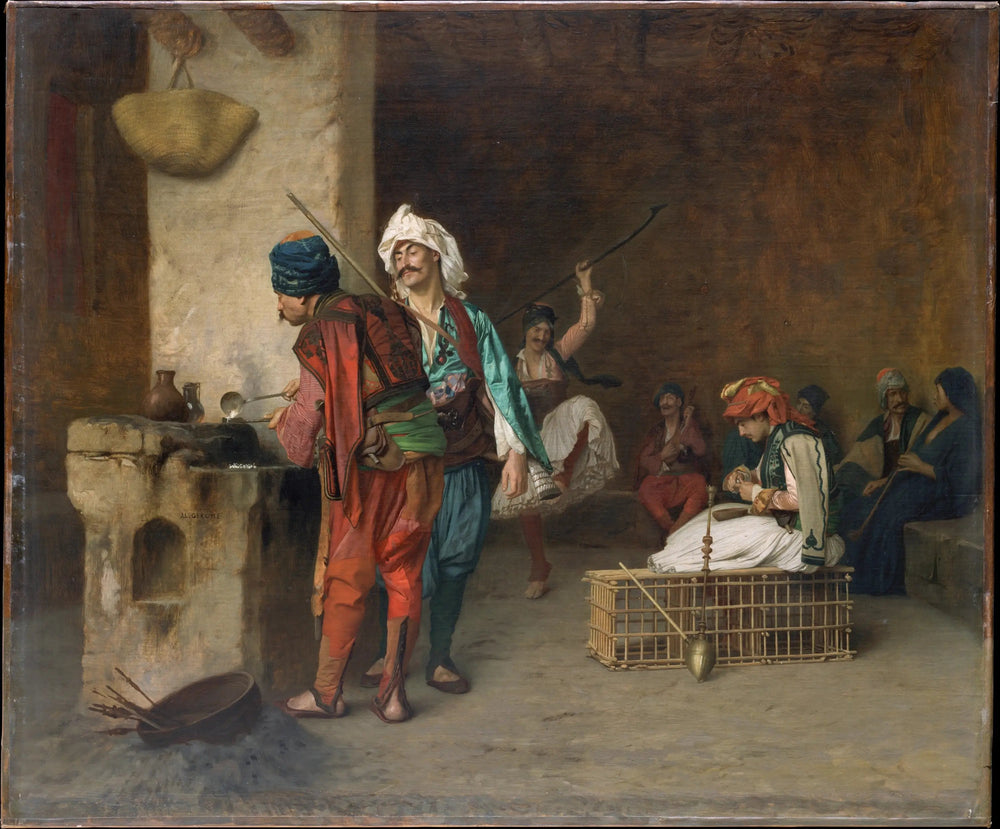 Reproduction du tableau « Café House, Le Caire (Casting Bullets) - Jean-Léon Gérôme » par Alpha Reproduction en peinture à l’huile
