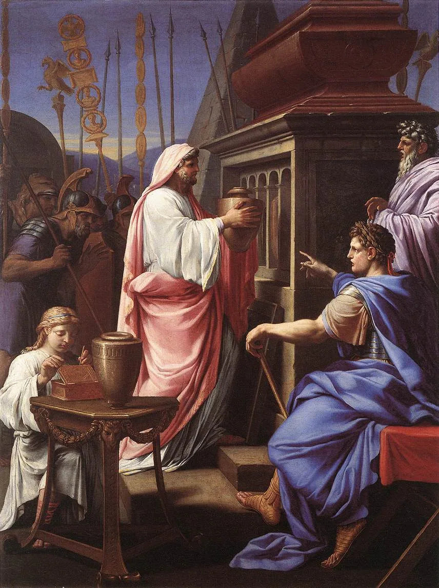 Caligula składający prochy swojej matki i brata do grobu swoich przodków - Eustache Le Sueur