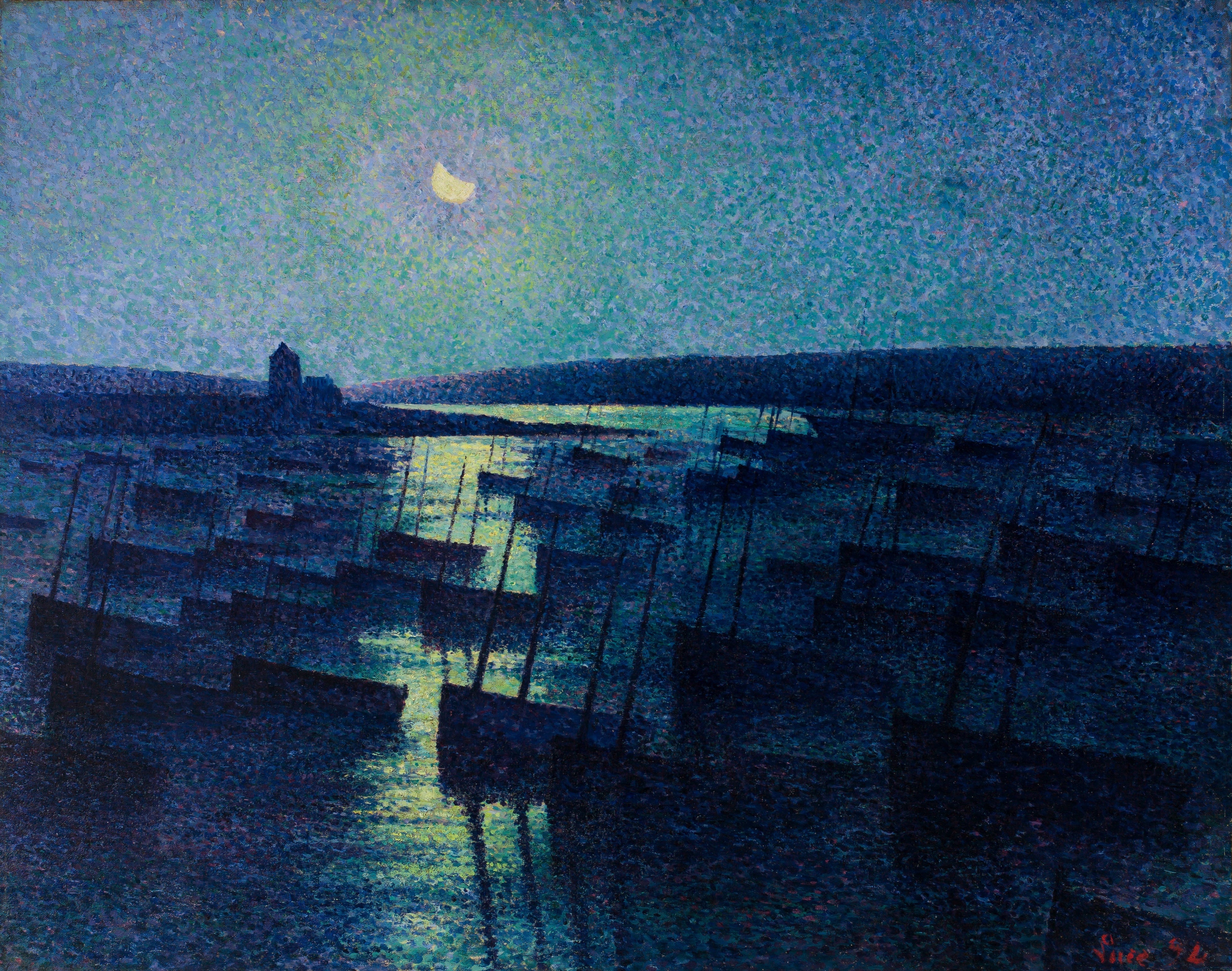 Camaret, clair de lune et bateaux de pêche - Maximilien Luce image 1 reproduction d’œuvre d’art à l’huile