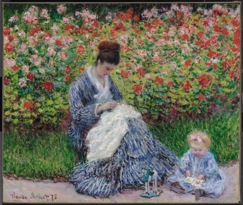 Camille Monet i dziecko w ogrodzie artysty w Argenteuil - Claude Monet