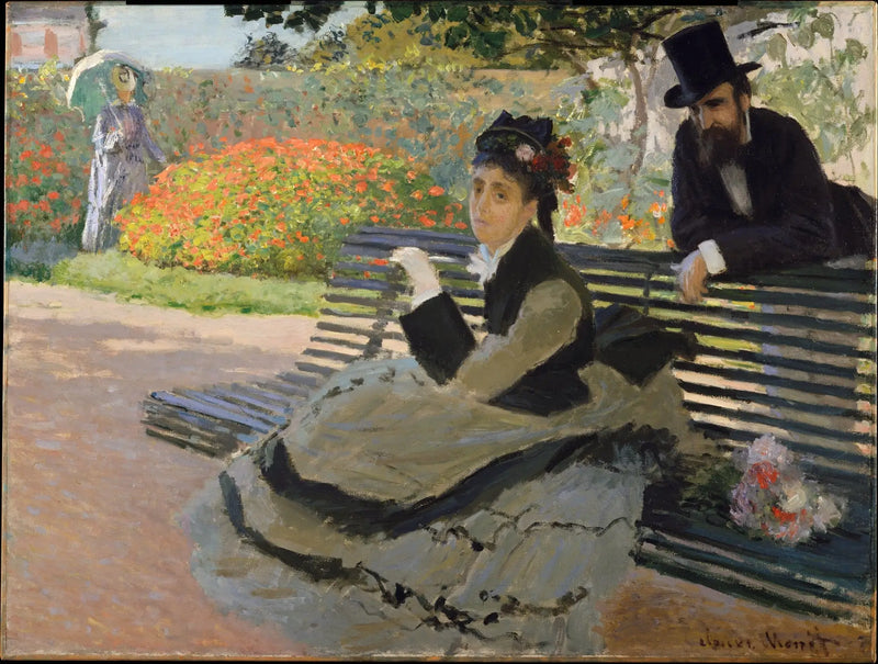Camille Monet na ławce w ogrodzie - Claude Monet