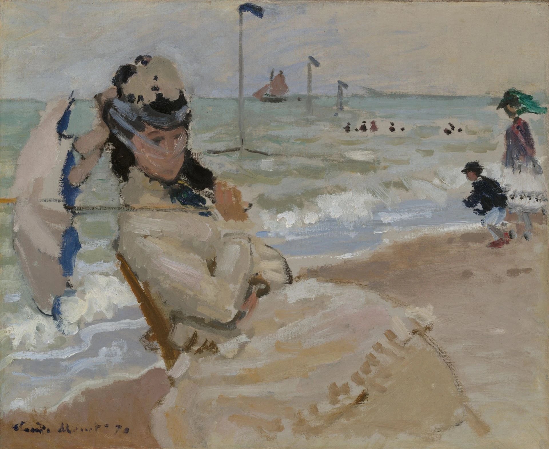 Camille sur la plage de Trouville W160 par Claude Monet, 1870, Yale University Art Gallery