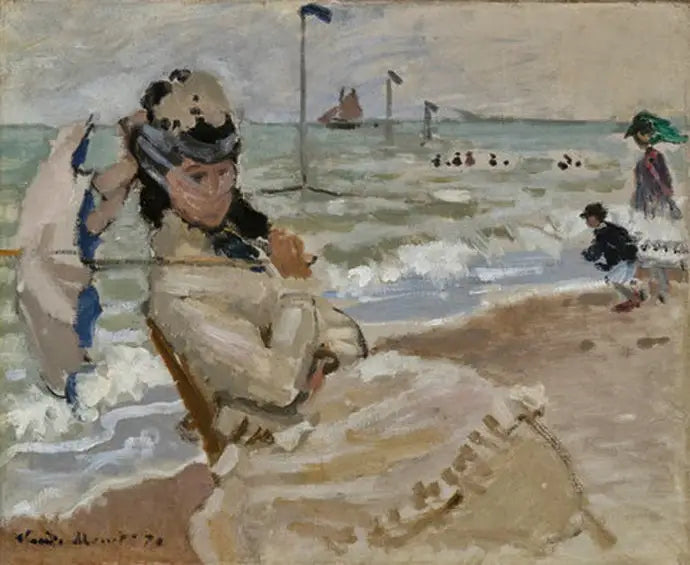 Camille na plaży w Trouville - Claude Monet