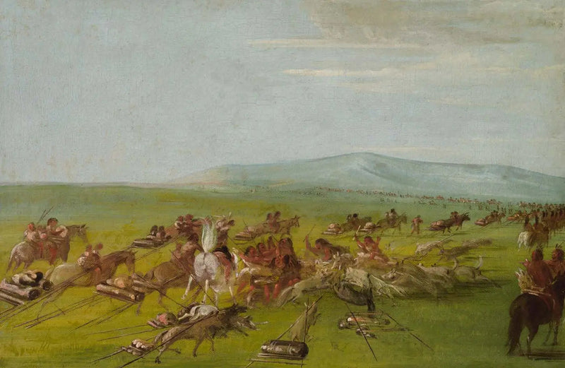 Kemping Comanche w ruchu, walka psów w drodze - George Catlin